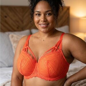 Adore Me Strappy Lace Underwire Bra in Vibrant Orange